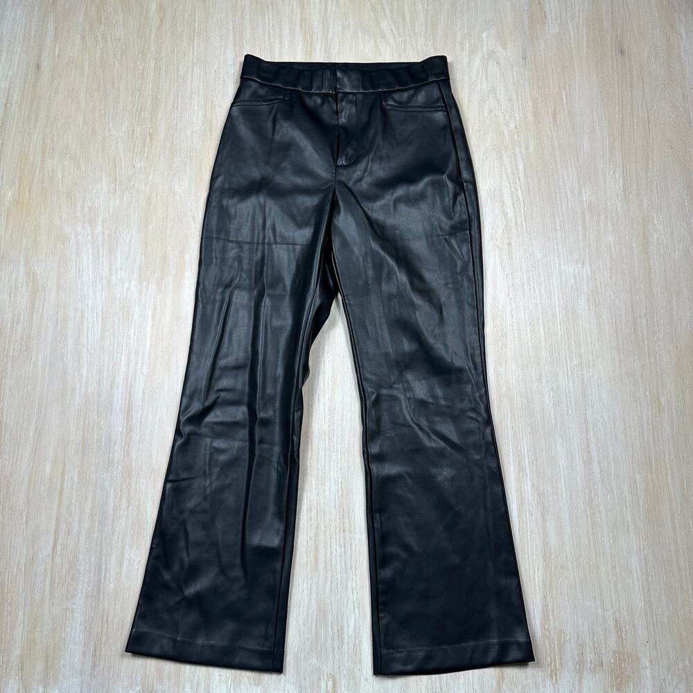Stradivarius Faux Leather Pants Black Coated Flare High Rise Straight Leg 8